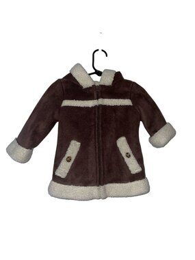 Old Navy Baby Sherpa-Lined Brown Coat With Hood & Button Pockets